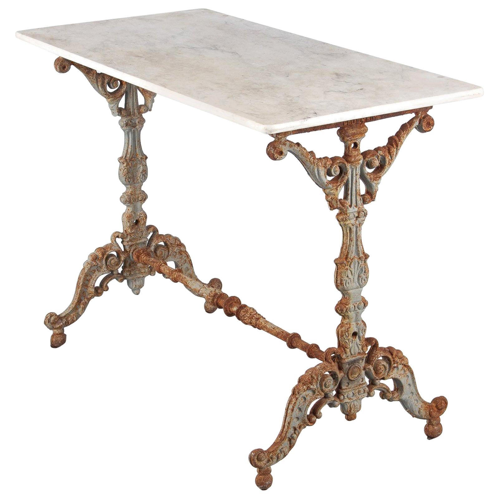 Spanish Rococo Iron Base Bistro Table with Marble Top, Late 1800s