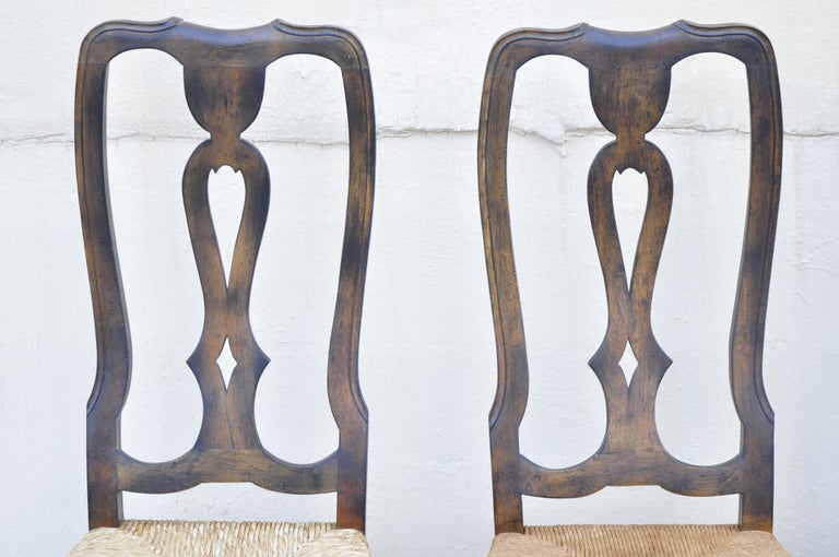 Spanish Rococo Rush Seat Distressed Carved Wood Dining Side Chairs, Set ...