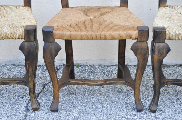 Spanish Rococo Rush Seat Distressed Carved Wood Dining Side Chairs, Set ...
