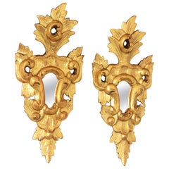 Pair of Spanish Rococo Style Mini Sized Mirrors in 24-Karat Gold Leaf Giltwood 