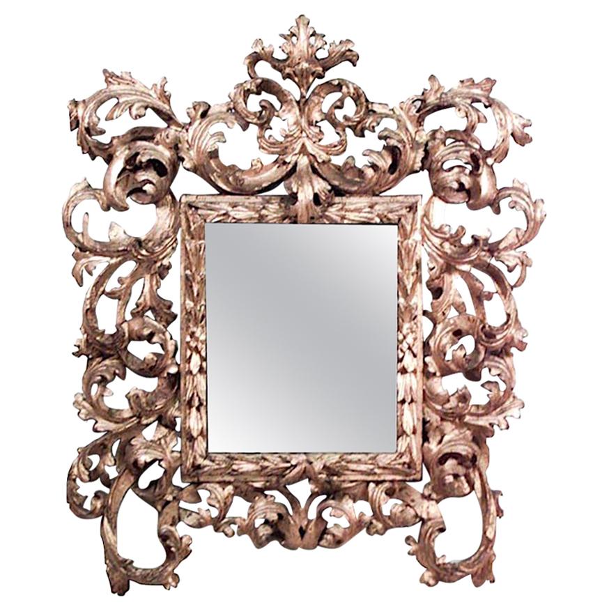 Miroir Mural de Style Rococo Espagnol en Bois Doré Sculpté à Feuilles d'Acanthe