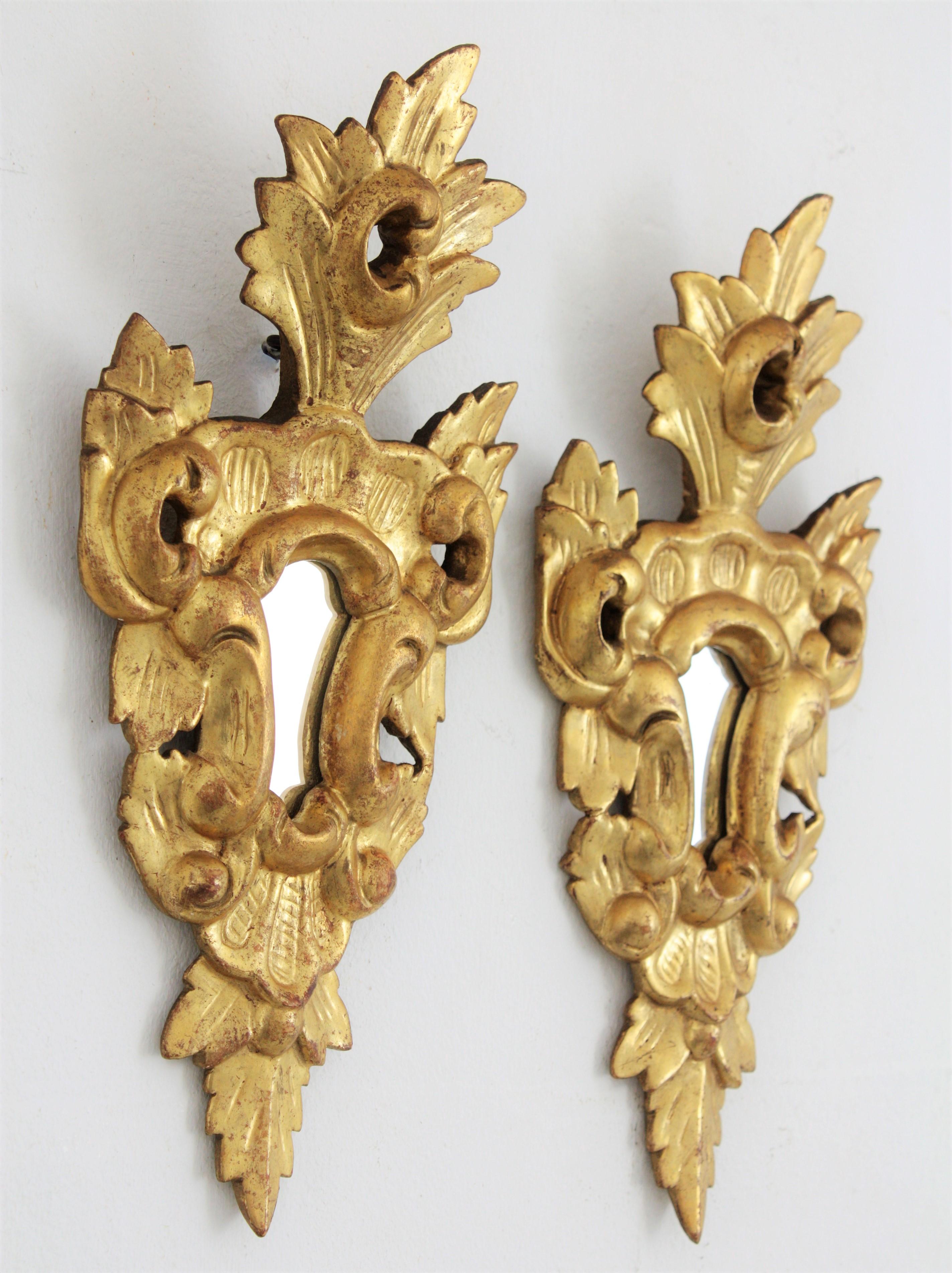 Pair of Spanish Rococo Mini Sized Giltwood Mirrors For Sale 1