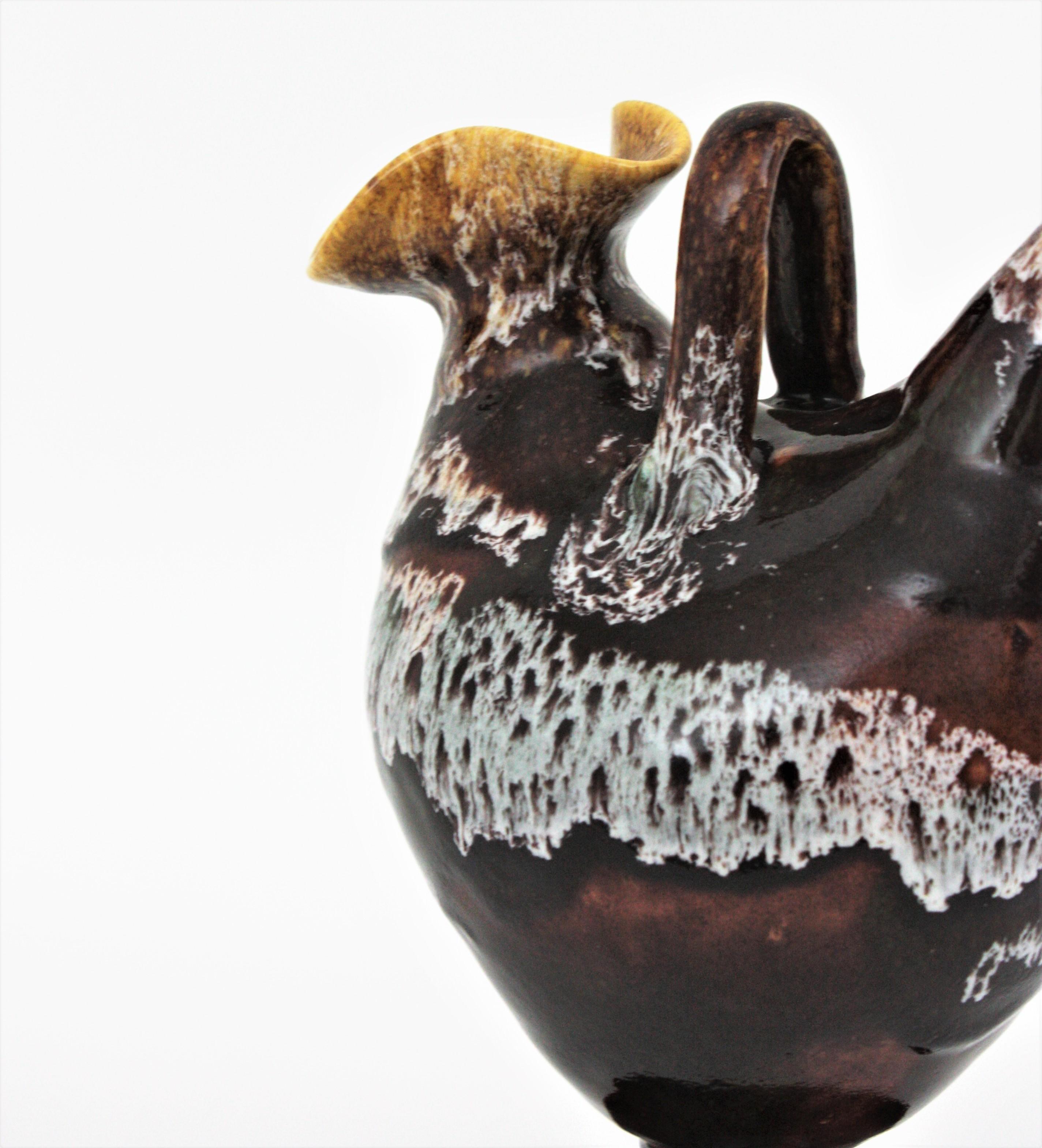 Spanish Rooster Shaped Pitcher in Brown Glazed Ceramic, 1960s For Sale 5
