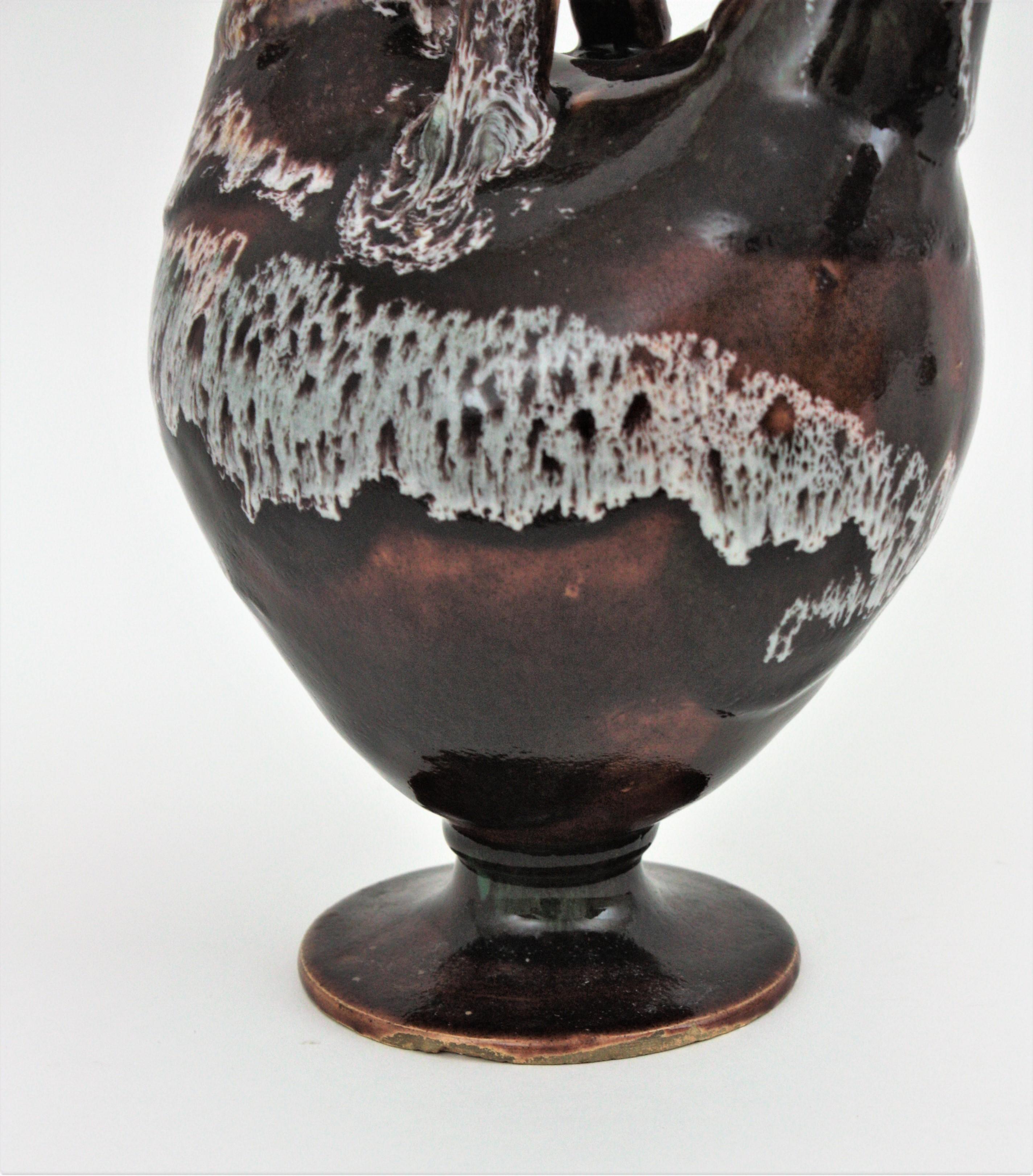 Spanischer Krug in Form eines Hahns aus braun glasierter Keramik, 1960er Jahre im Angebot 5