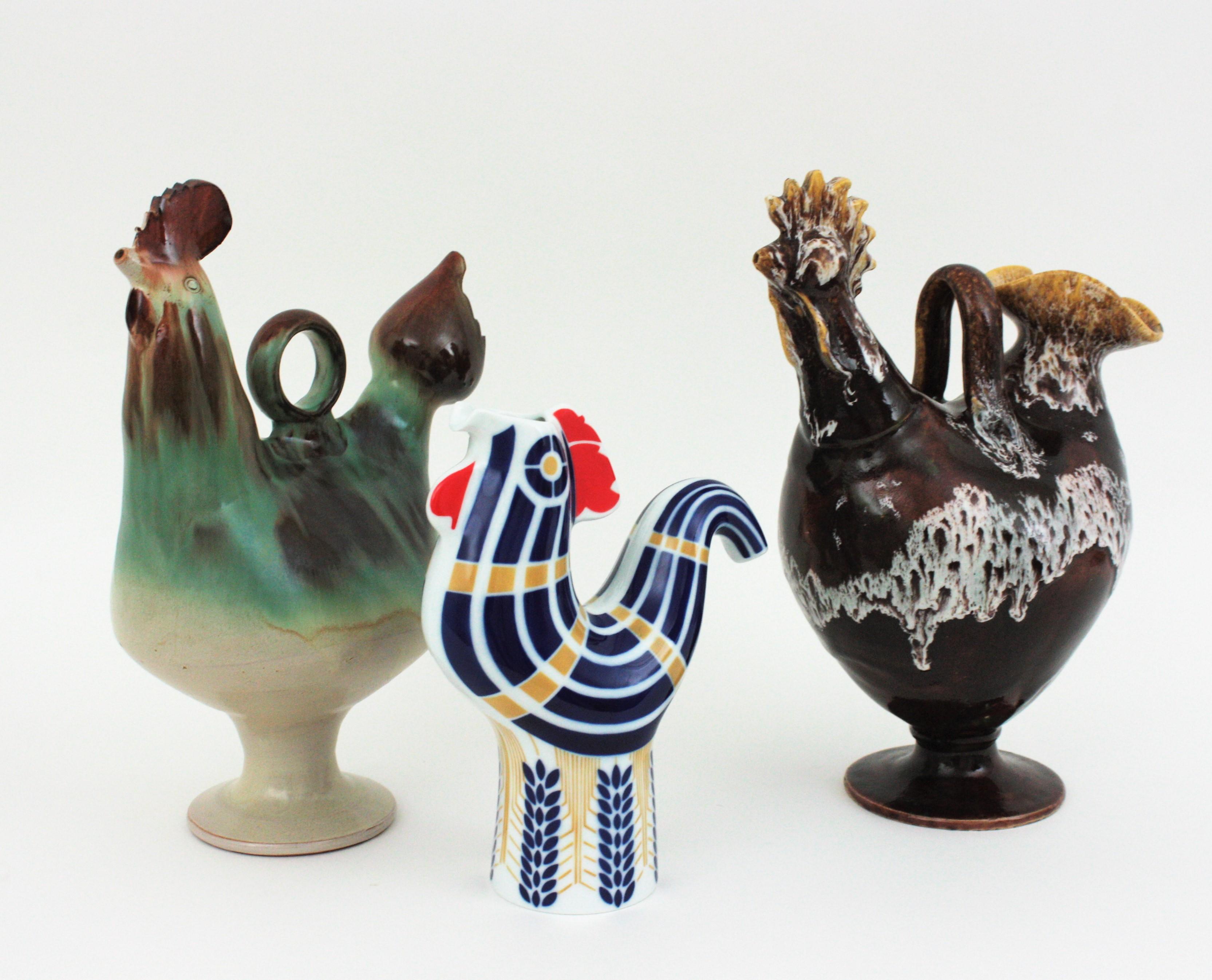 Spanischer Krug in Form eines Hahns aus braun glasierter Keramik, 1960er Jahre im Angebot 7