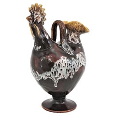 Spanish Rooster Shaped Pitcher in Brown Glazed Ceramic, 1960s