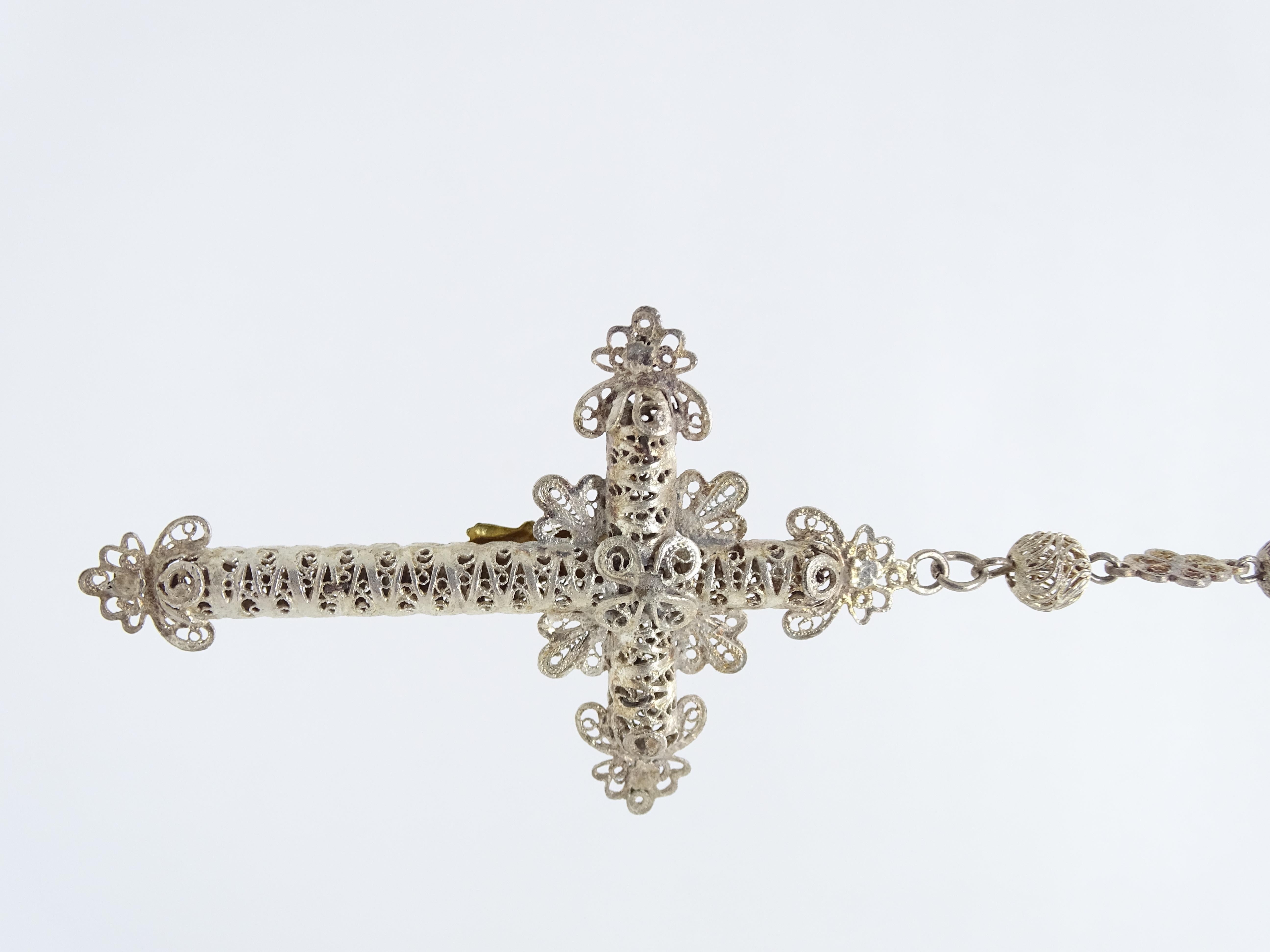 Spanish rosary in gold-plated silver filigree gilded silver cross 6