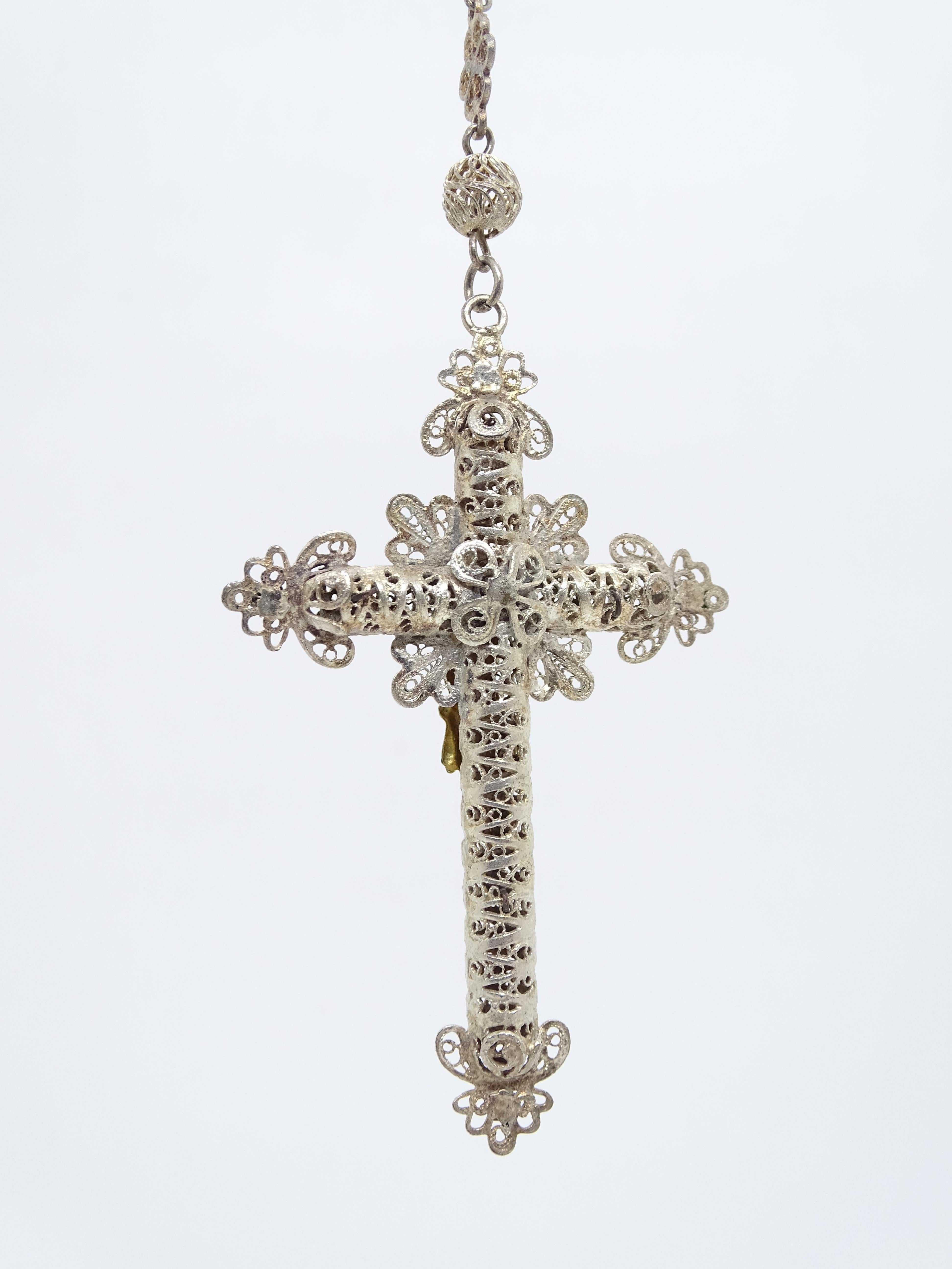 Spanish rosary in gold-plated silver filigree gilded silver cross 7