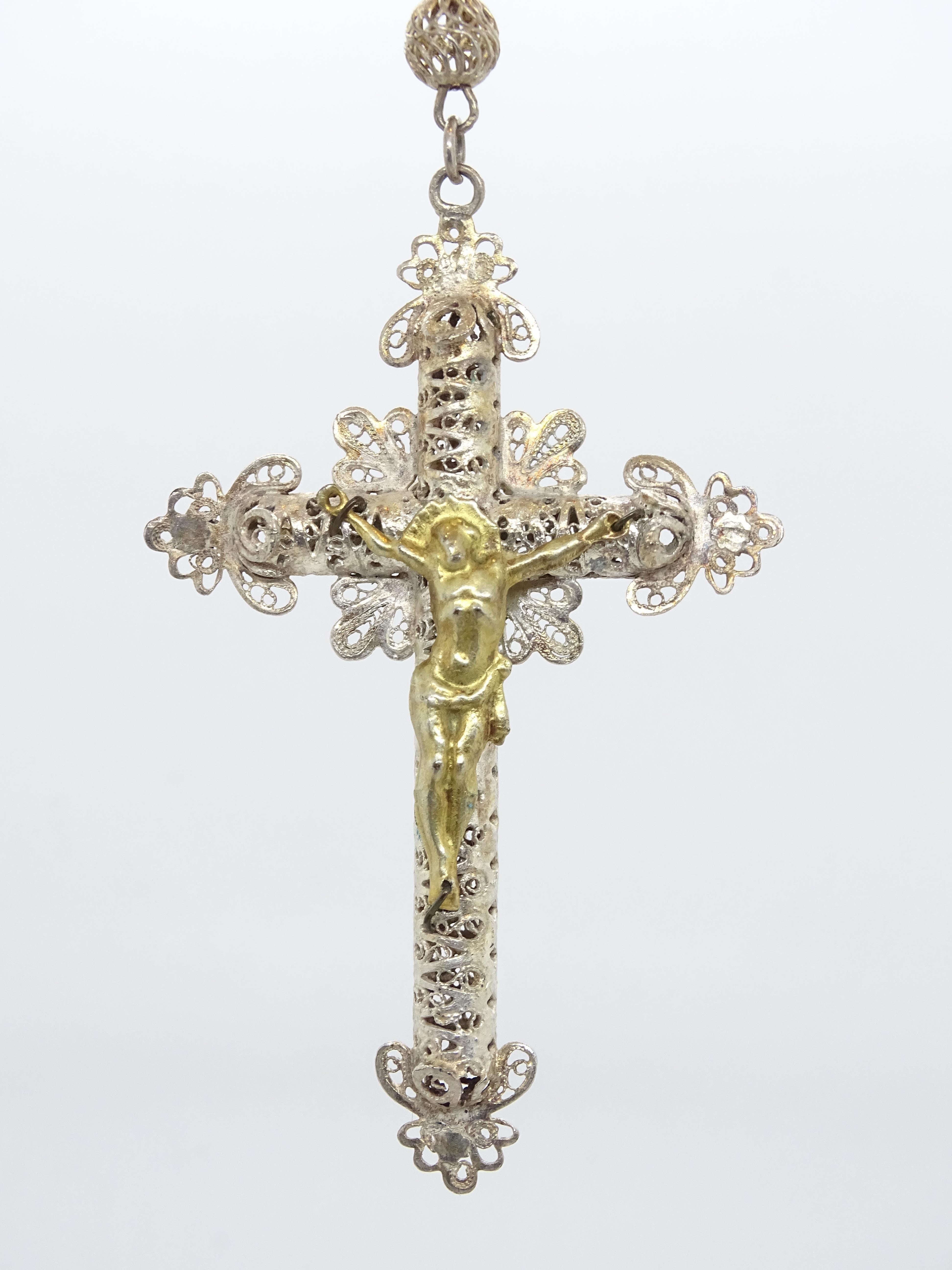 Spanish rosary in gold-plated silver filigree gilded silver cross 8
