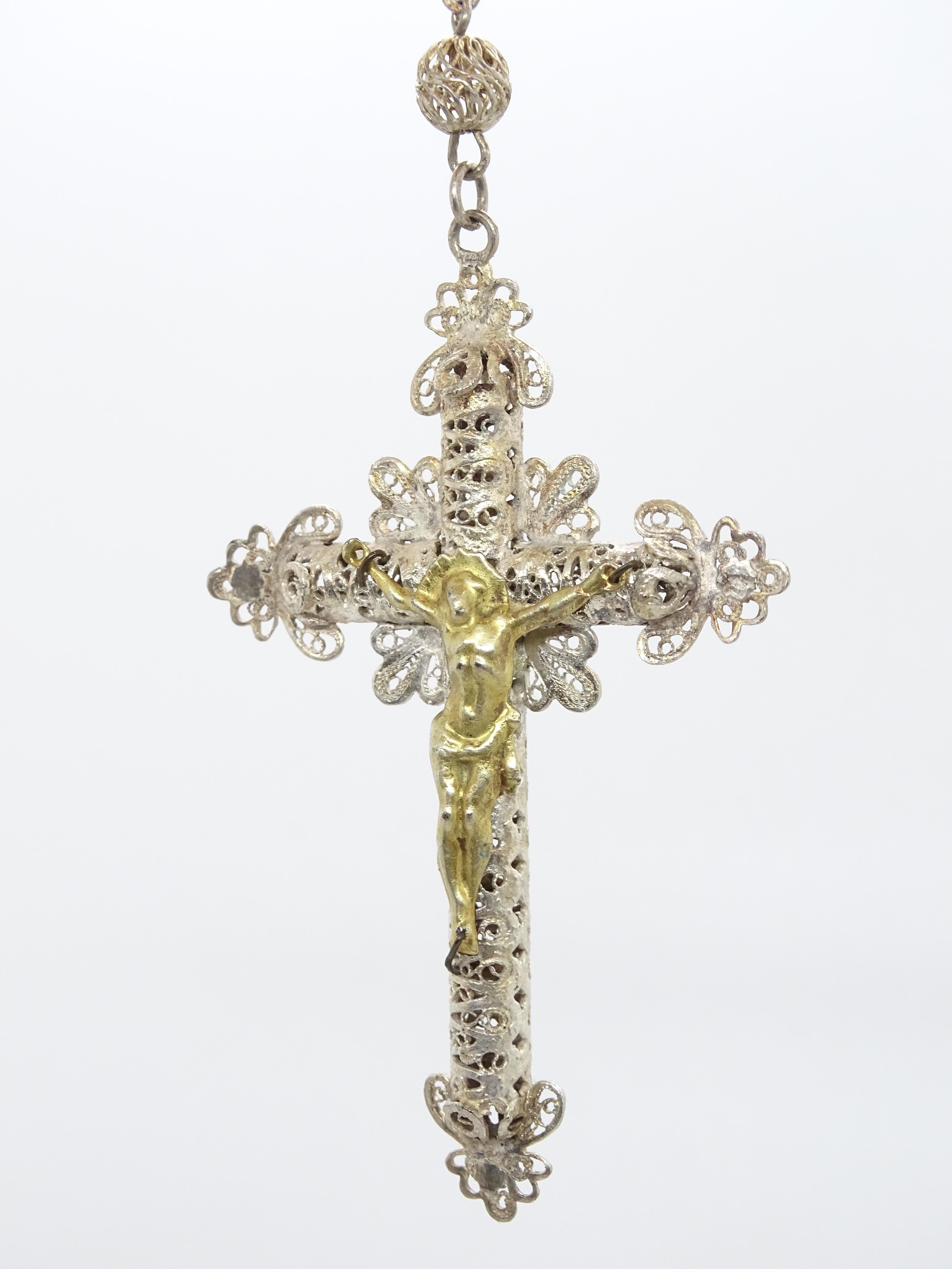 Spanish rosary in gold-plated silver filigree gilded silver cross 9