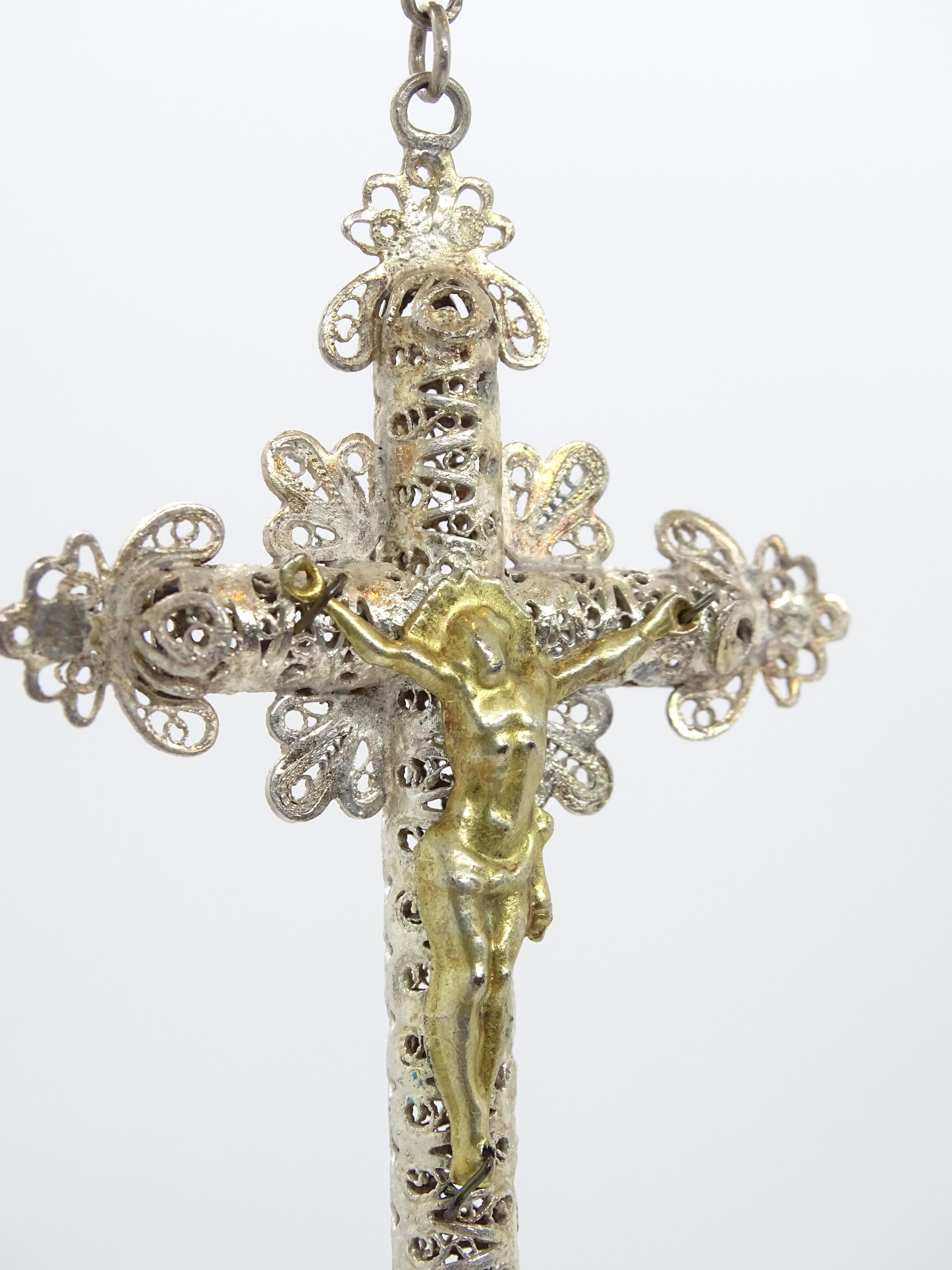 Spanish rosary in gold-plated silver filigree gilded silver cross 11