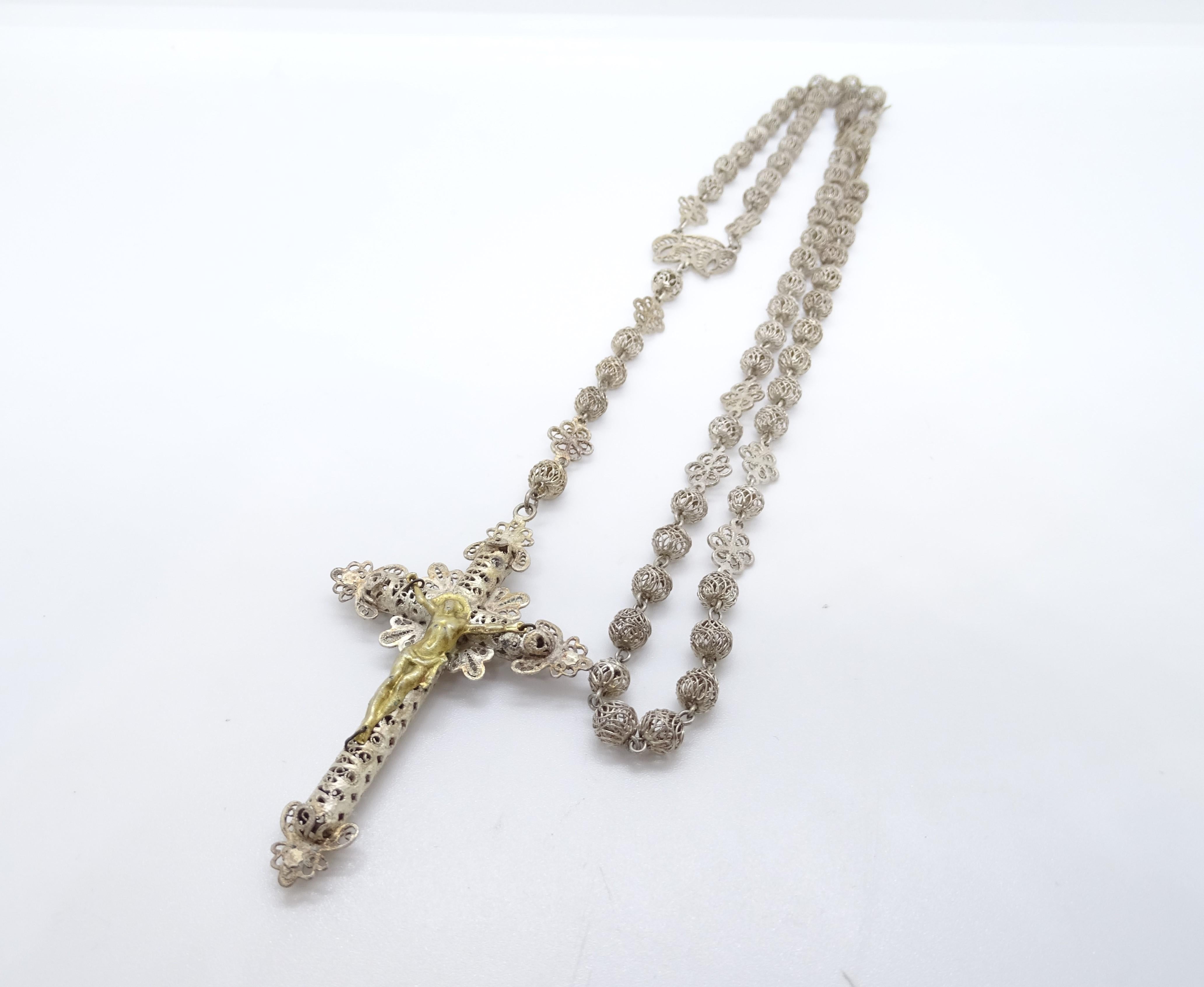 Spanish rosary in gold-plated silver filigree gilded silver cross 12