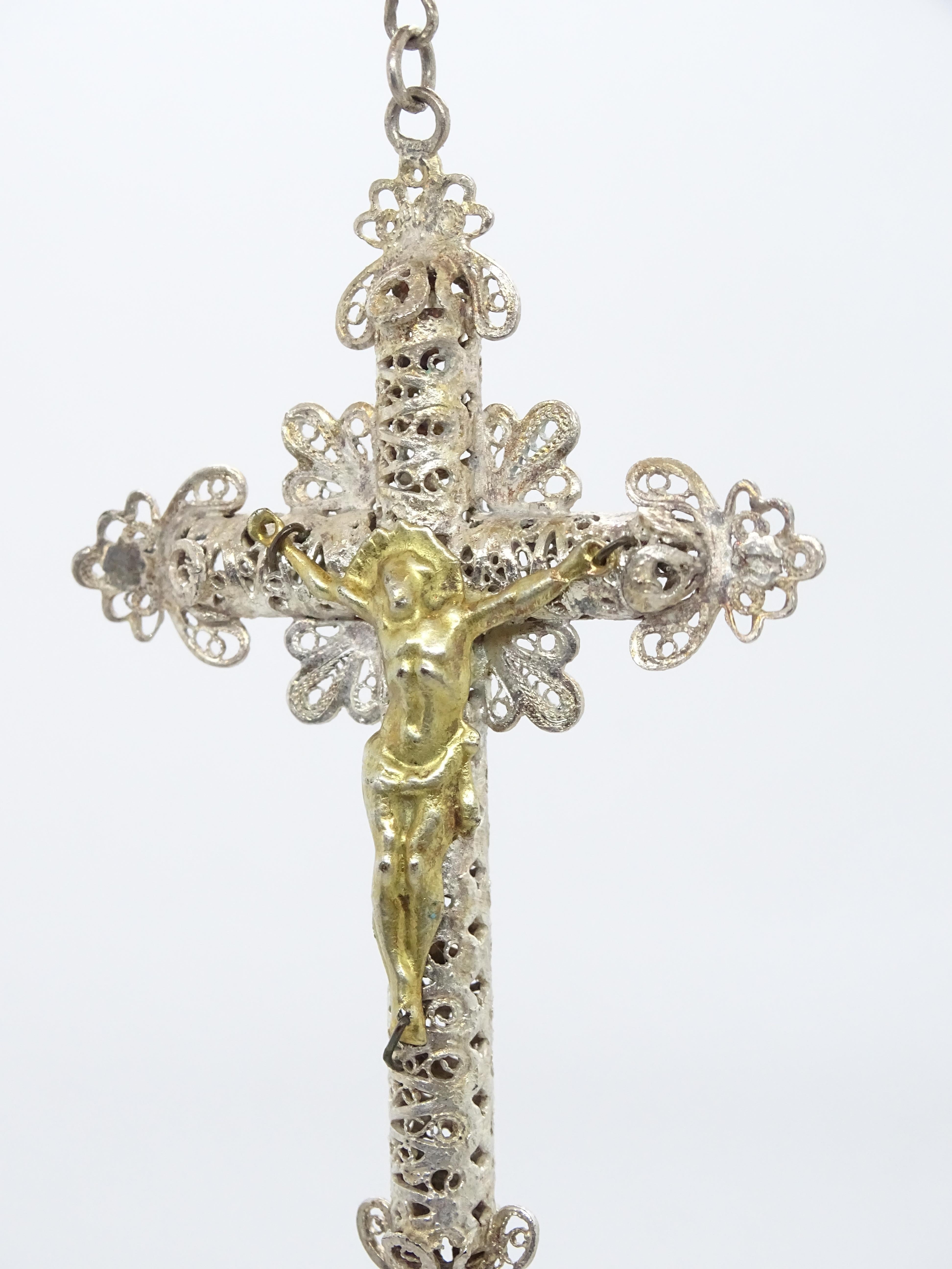 Spanish rosary in gold-plated silver filigree gilded silver cross 15