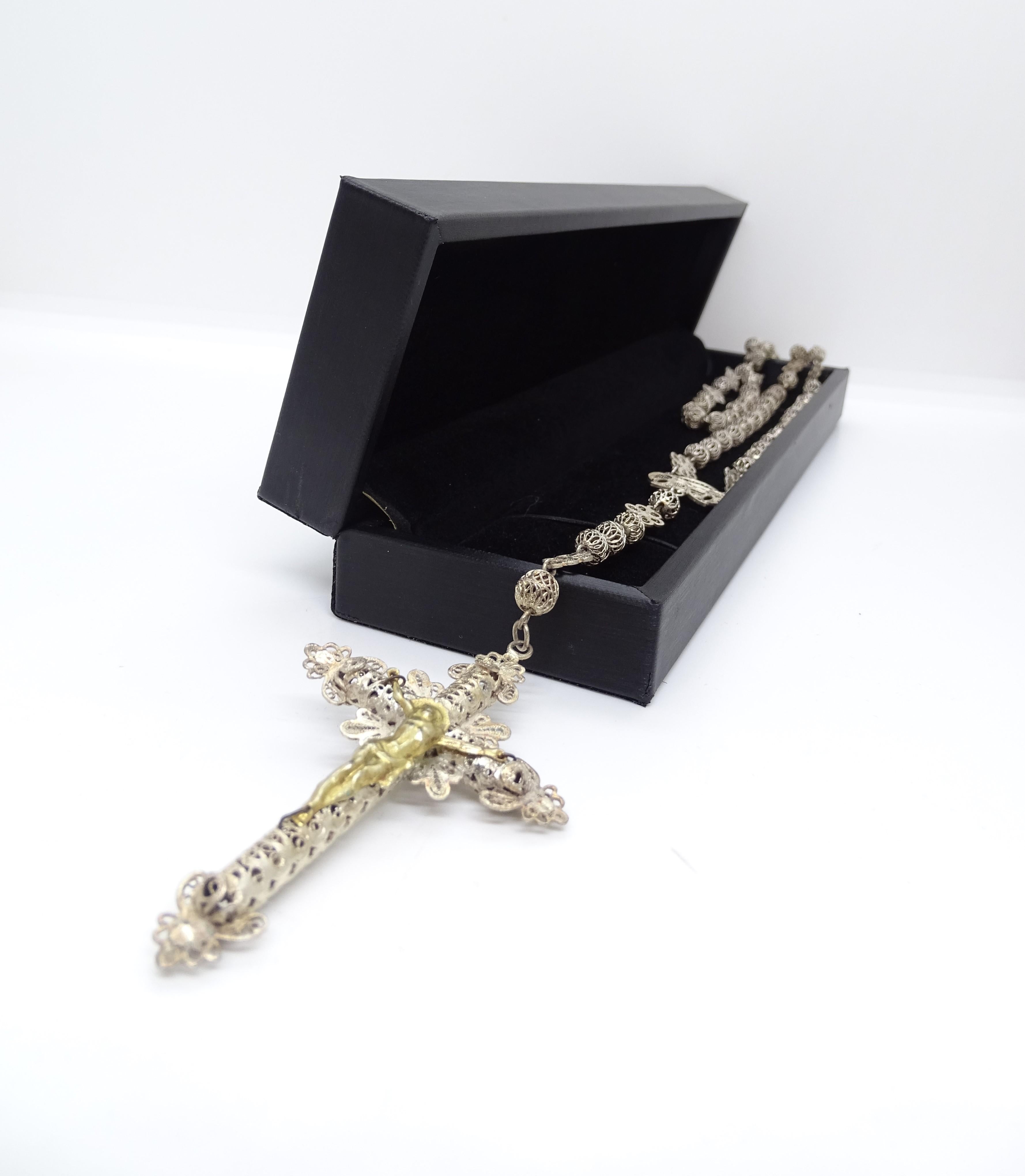 Spanish rosary in gold-plated silver filigree gilded silver cross 16