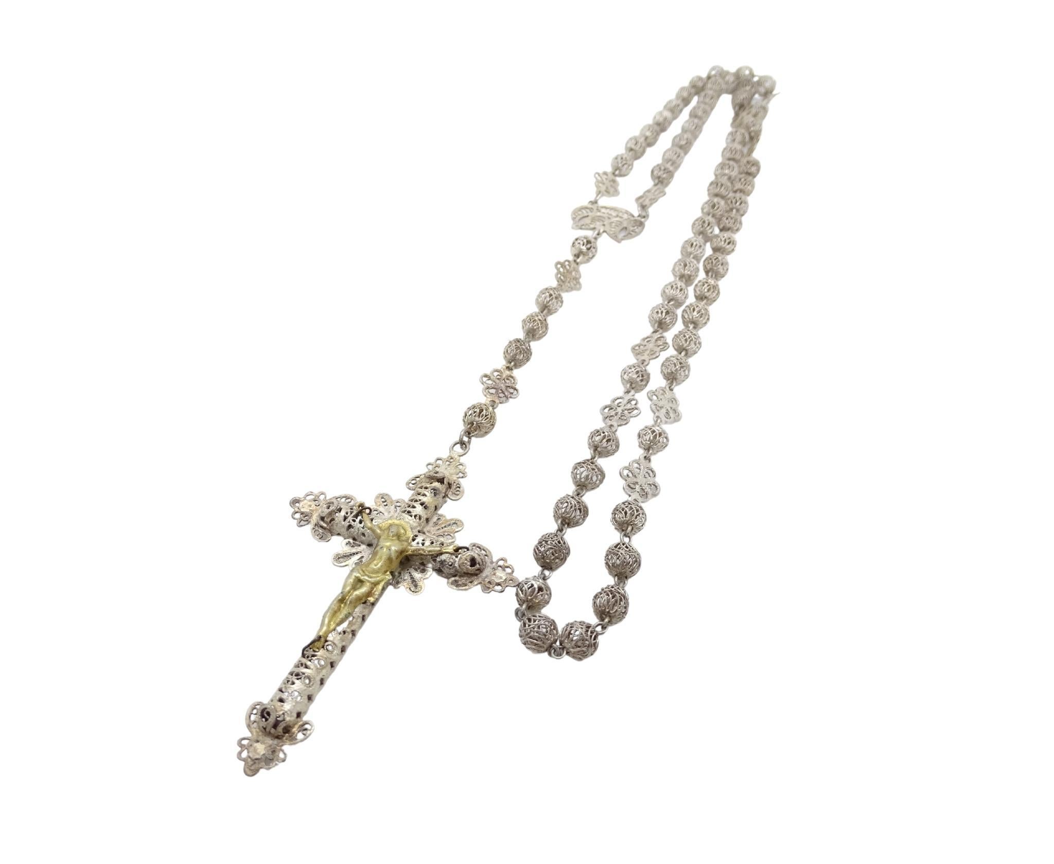 Spanish rosary in gold-plated silver filigree gilded silver cross In Good Condition In VALLADOLID, ES