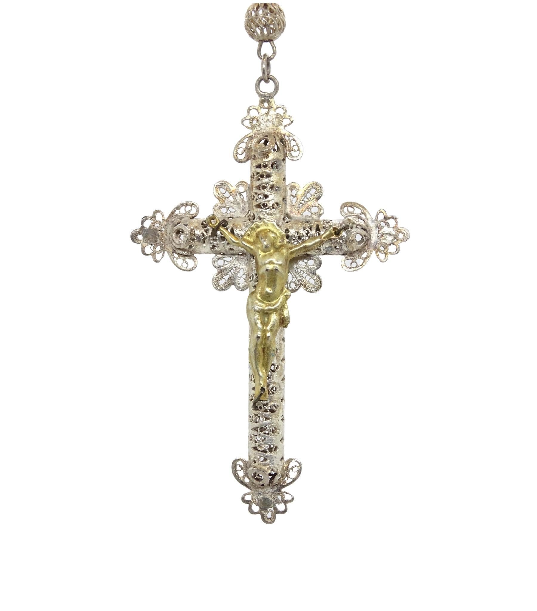 Women's or Men's Spanish rosary in gold-plated silver filigree gilded silver cross