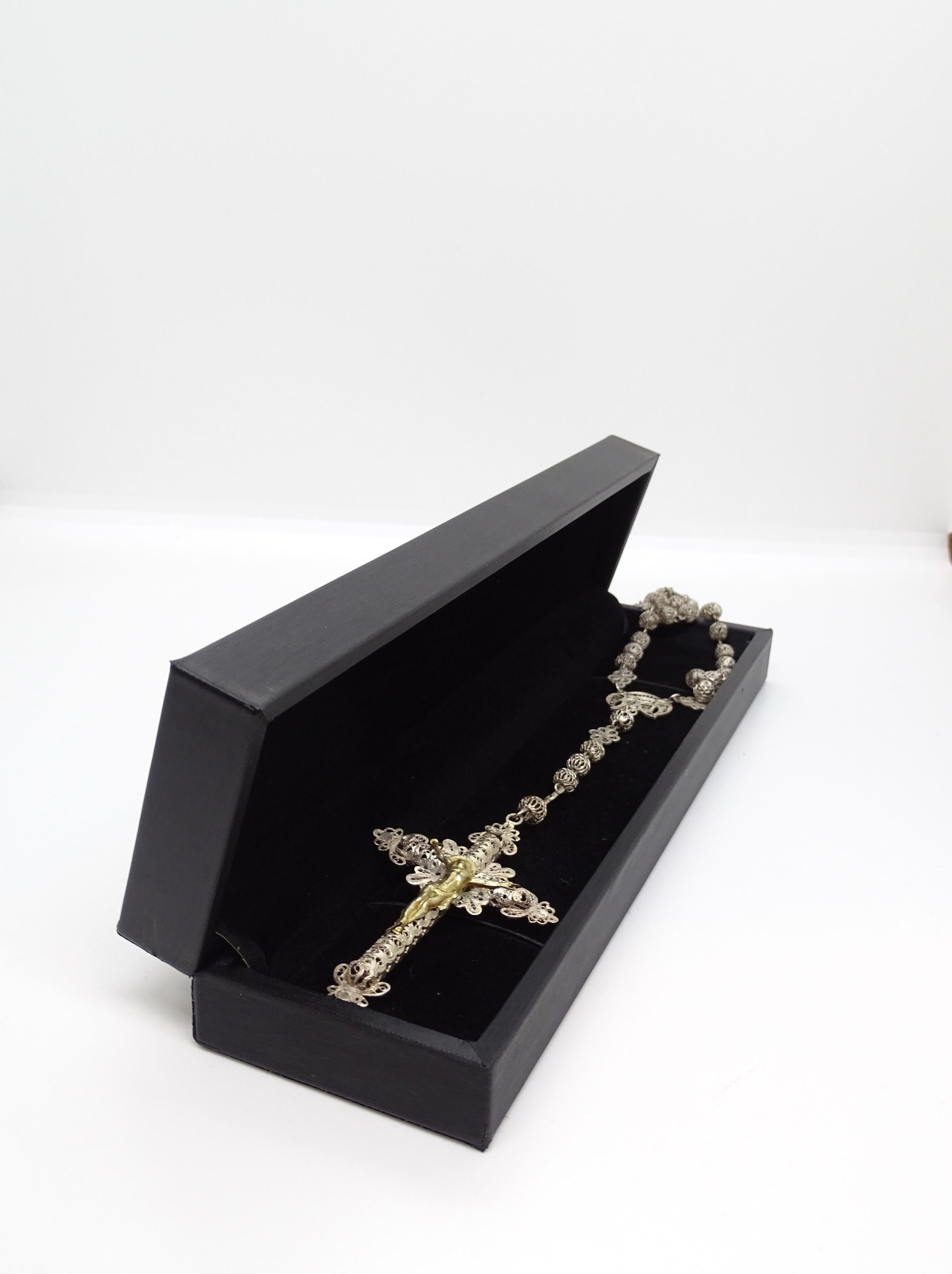 Spanish rosary in gold-plated silver filigree gilded silver cross 2