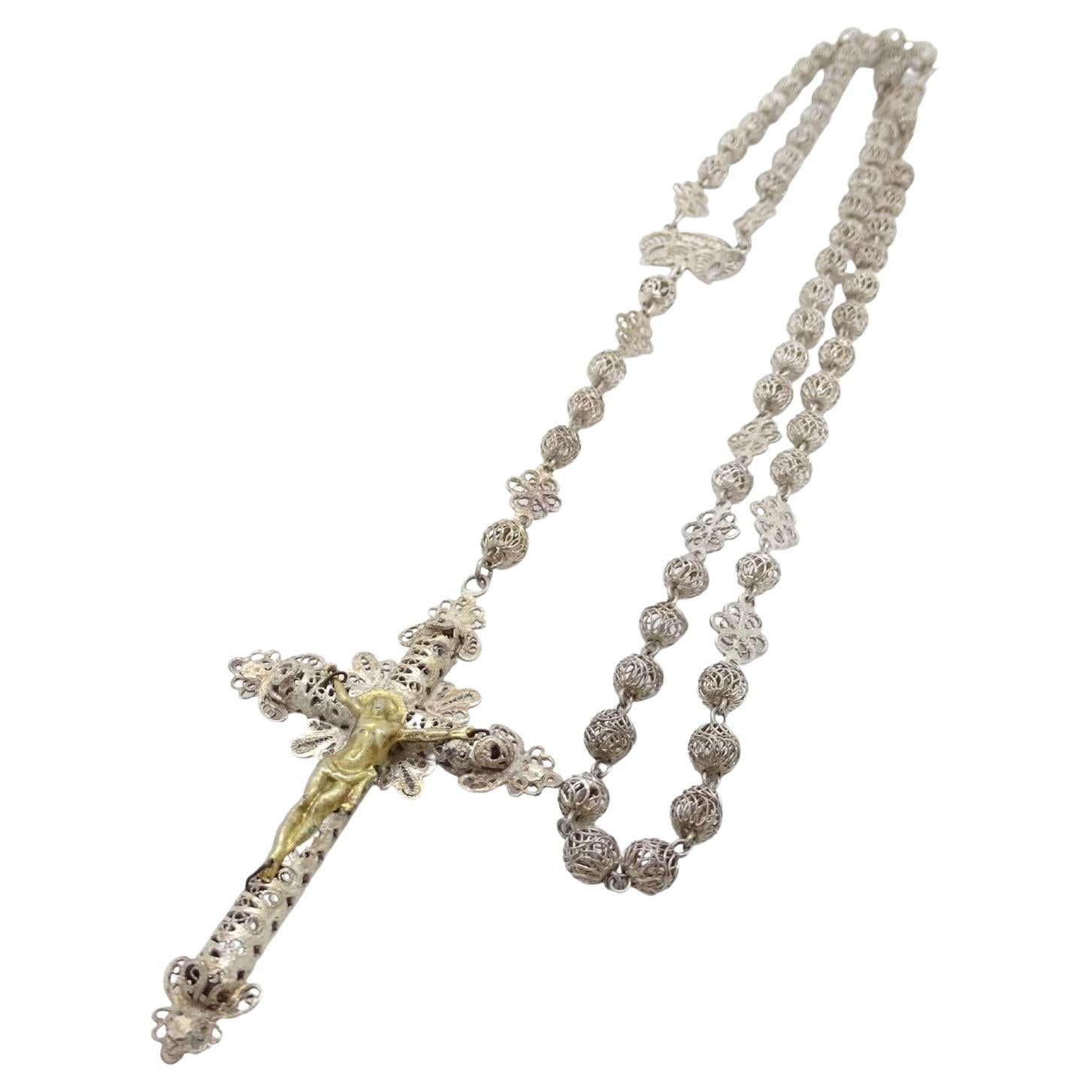 Spanish rosary in gold-plated silver filigree gilded silver cross