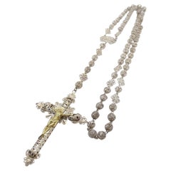 Antique Spanish rosary in gold-plated silver filigree gilded silver cross