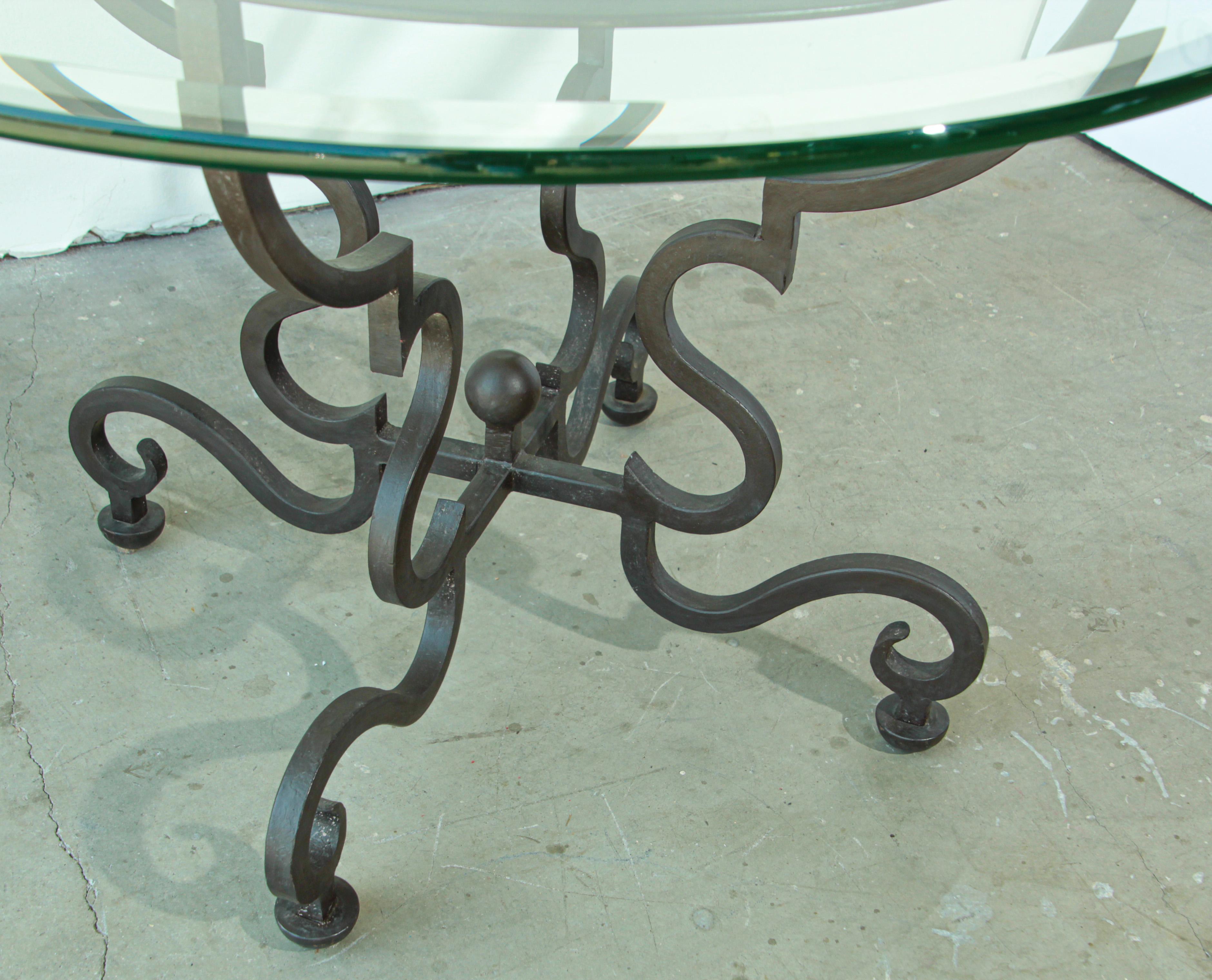 Spanish Colonial Spanish Round Glass Dining Table on Wrought Iron Base