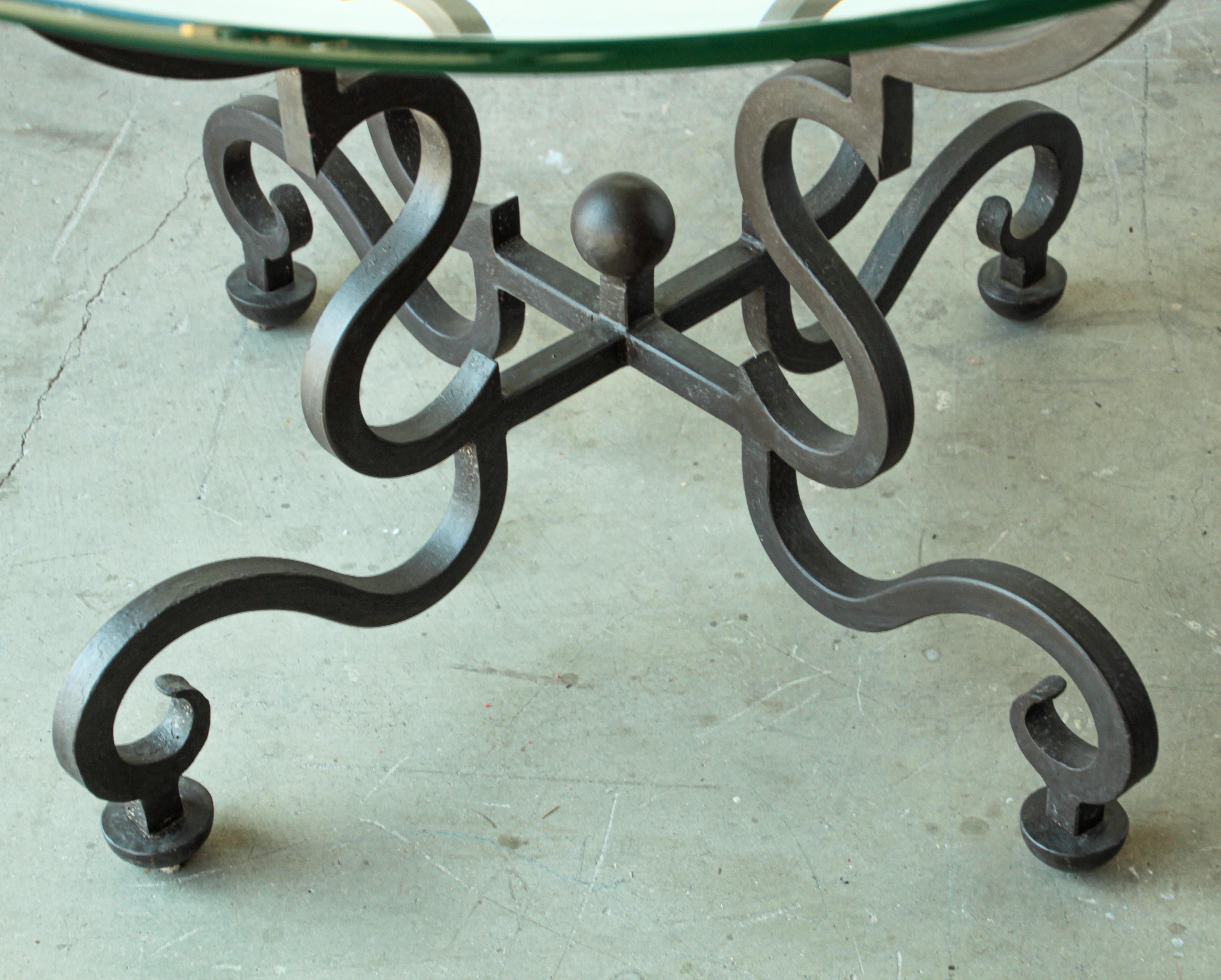American Spanish Round Glass Dining Table on Wrought Iron Base