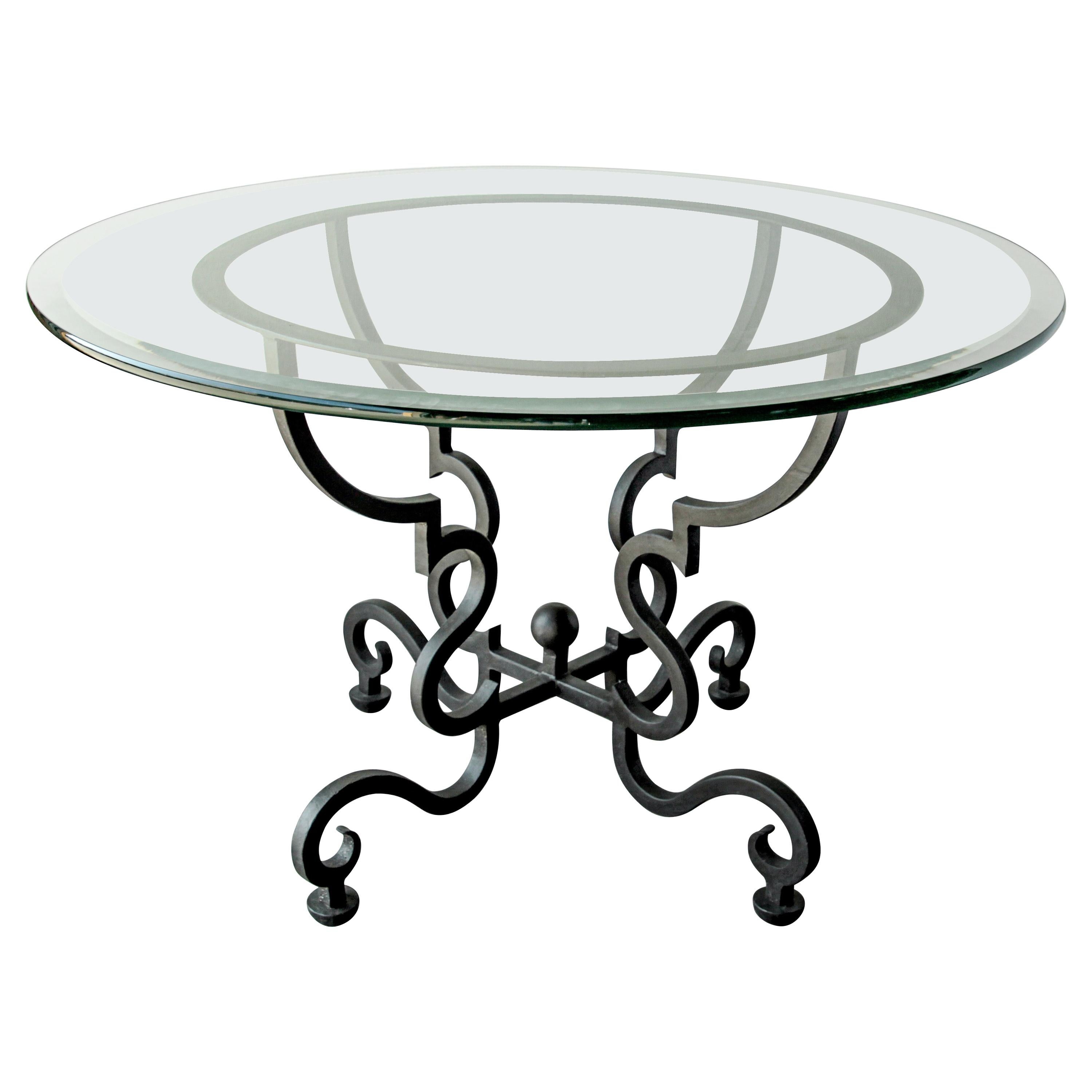 Spanish Round Glass Dining Table on Wrought Iron Base
