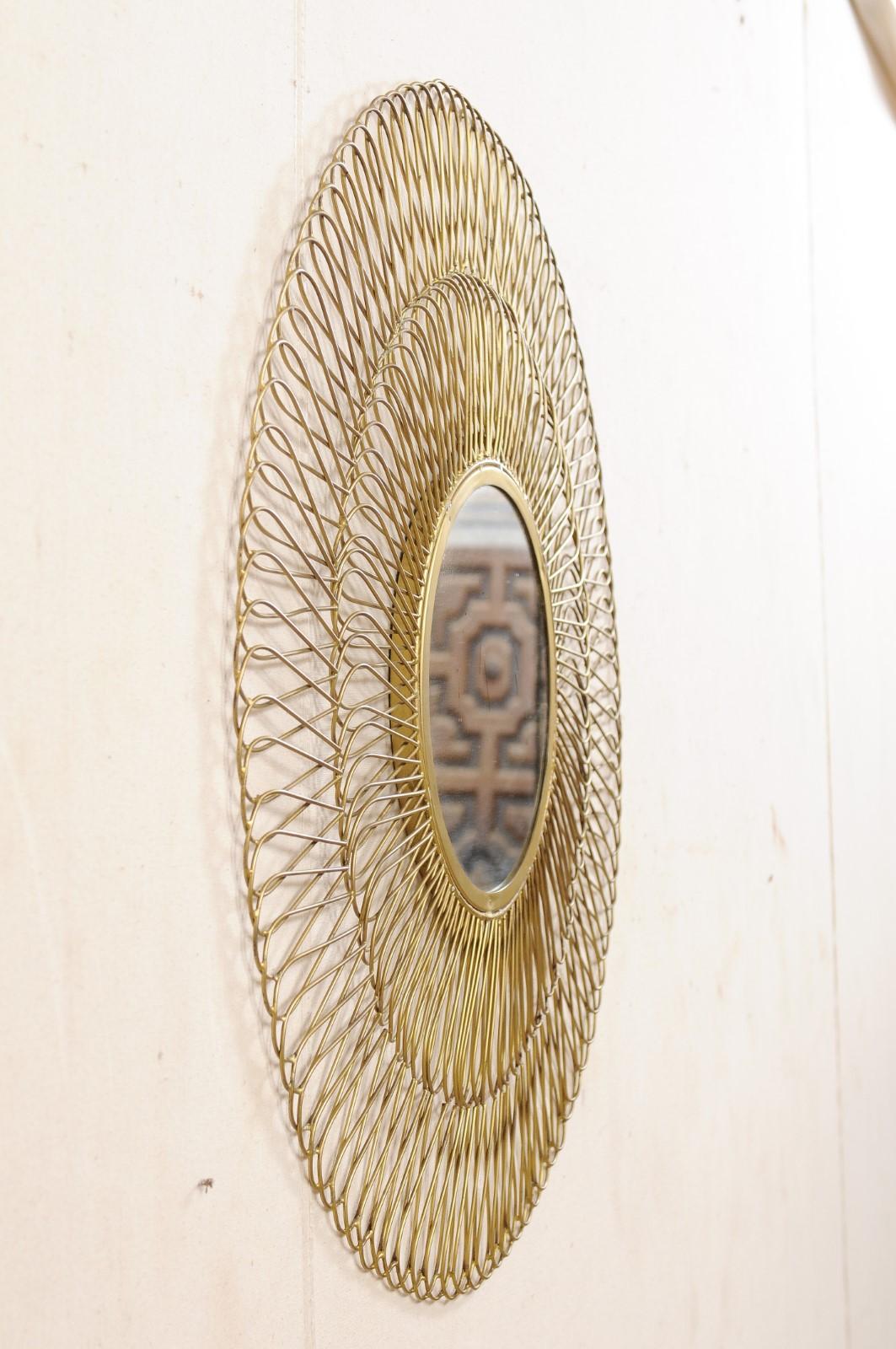 Spanish Round-Shaped Brass Mirror with Open Intertwining Loop Surround For Sale 5