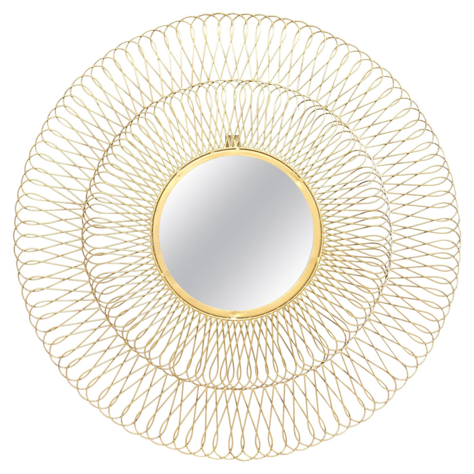 Spanish Round-Shaped Brass Mirror with Open Intertwining Loop Surround For Sale