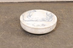 Spanish Round-Shaped Off-White Marble Sink w/Grey Veining, 16.75" Diameter Size