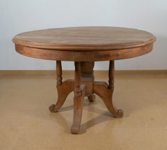 Spanish Round Table in Wood in the Original Colour with Turned Legs