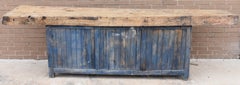 Spanish Rustic 18th Century Wooden Work Table or Buffet Painted Blue with Patina