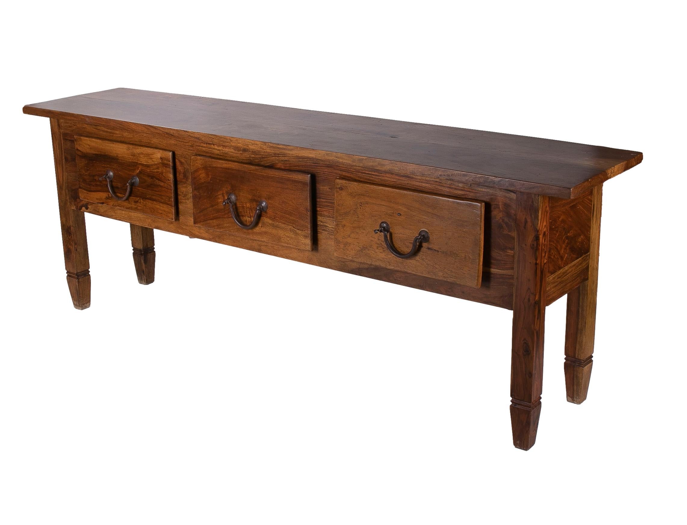 Spanish Rustic 3-Drawer Wooden Console Table In Good Condition In Marbella, ES