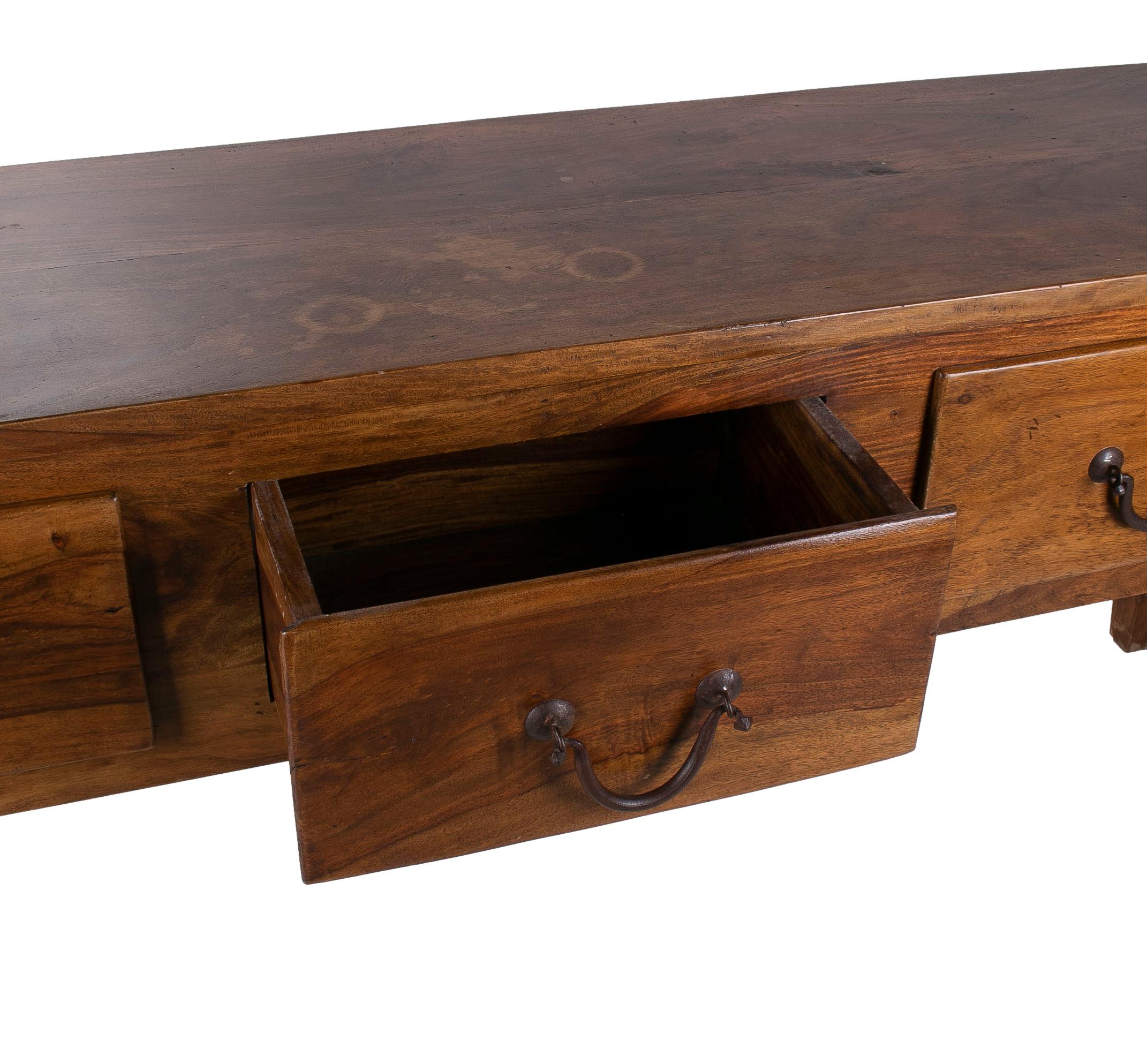 20th Century Spanish Rustic 3-Drawer Wooden Console Table