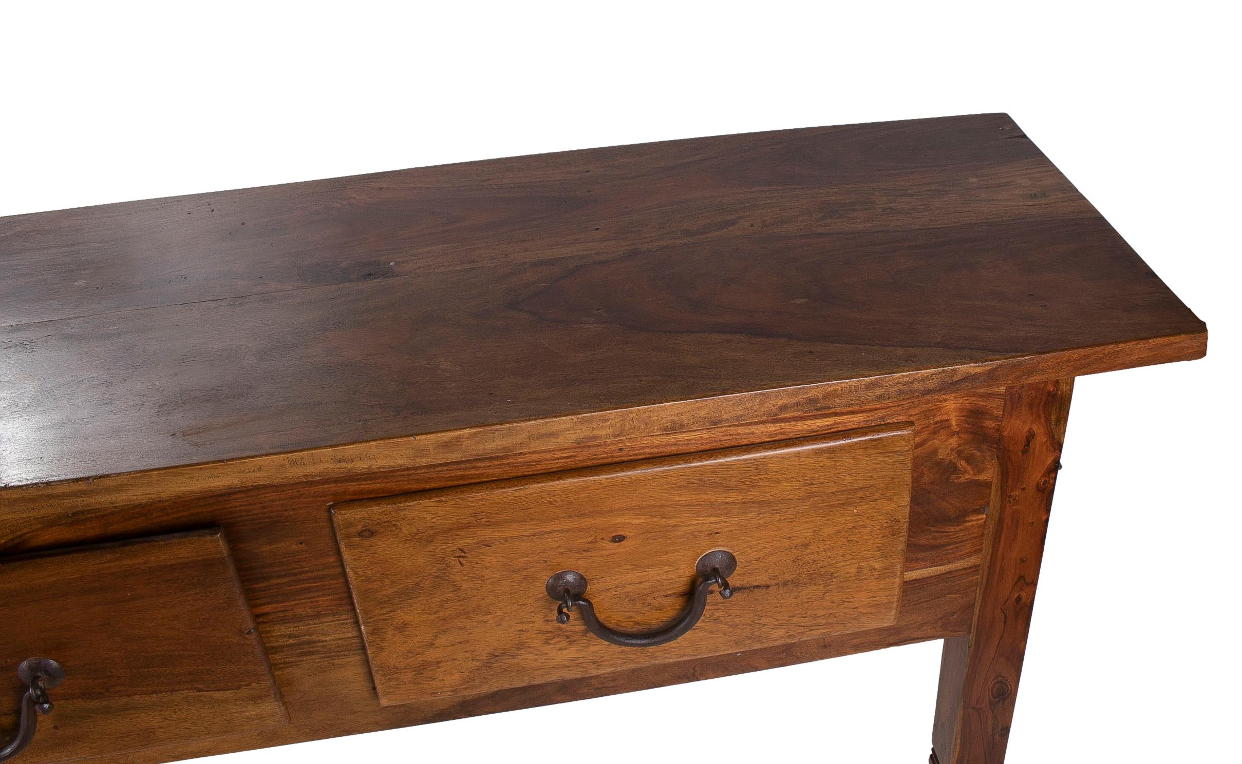 Spanish Rustic 3-Drawer Wooden Console Table 1