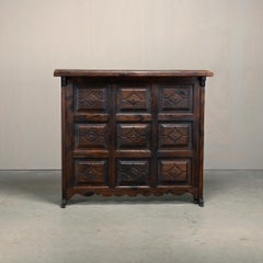 Spanish Rustic Brutalist Dry Bar Counter with matching Barstools