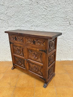 Spanish Rustic Castilian Carved Wood Cabinet, 1930s