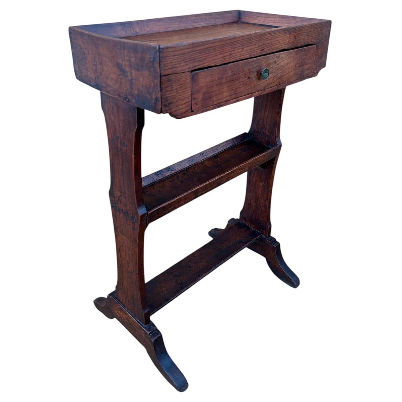 Spanish Rustic Chestnut Side Table with Drawer, Early 20th Century For Sale