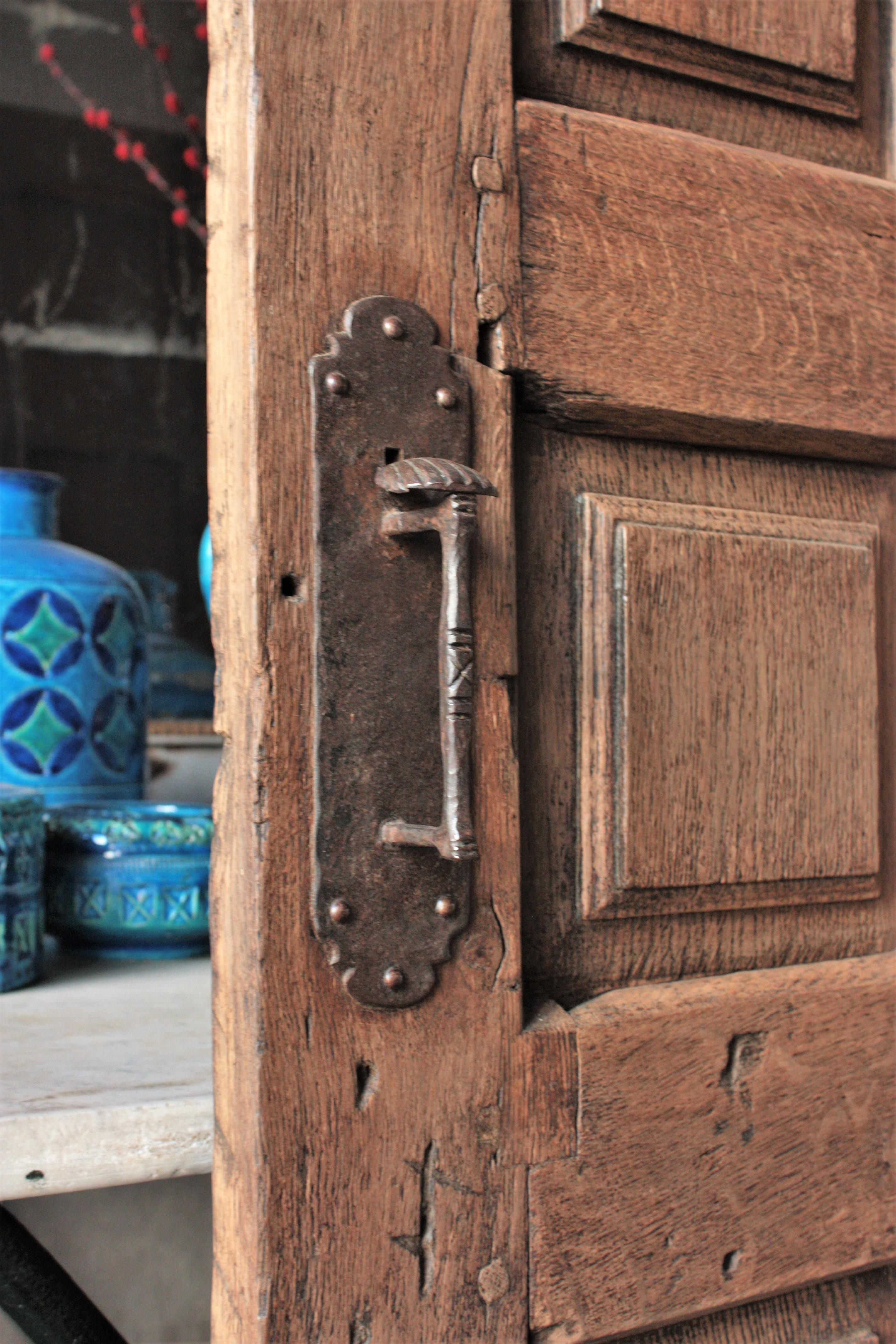 18th Century and Earlier Spanish Rustic Door with Original Hand Forged Iron Pull For Sale