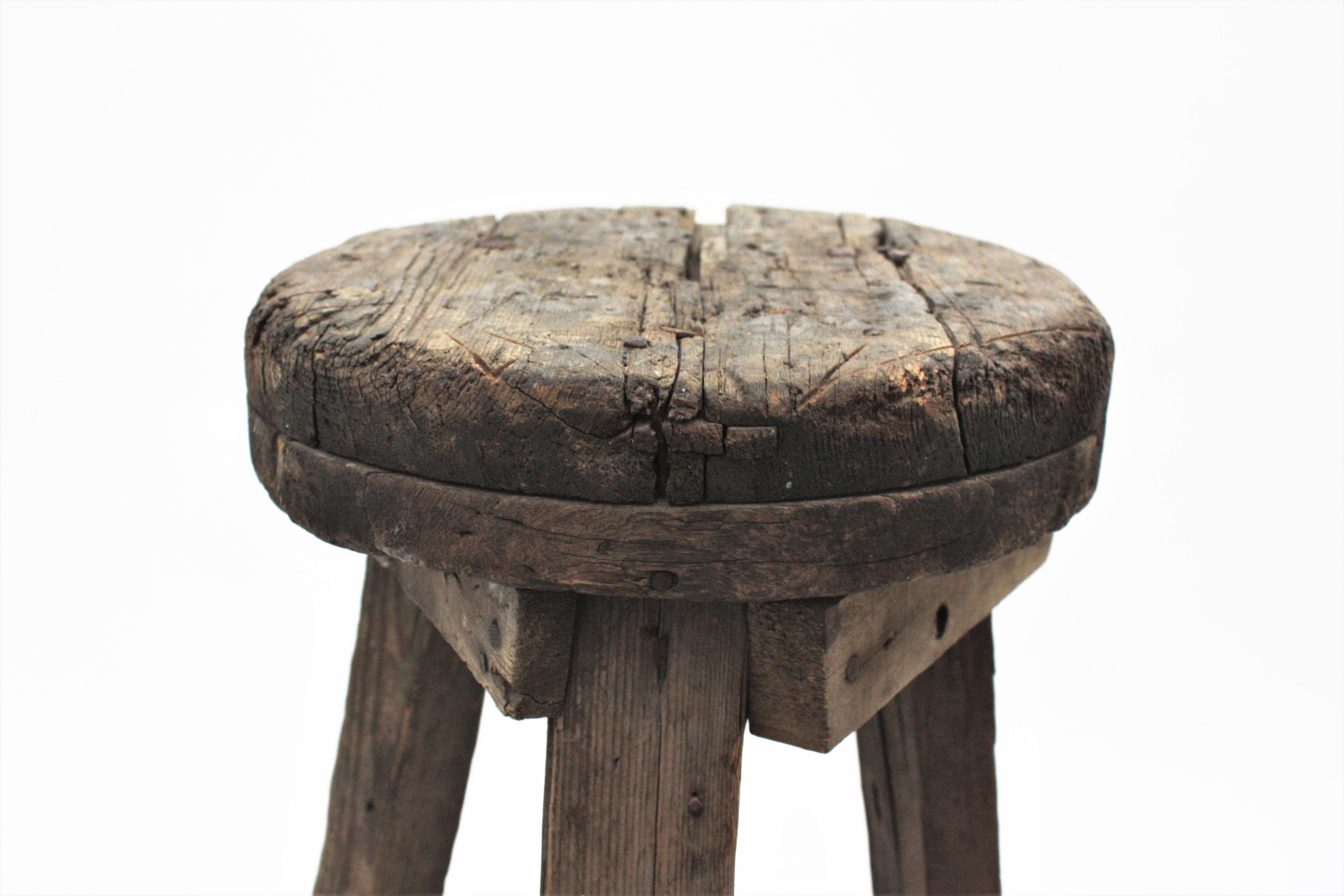 rustic wood stool side table