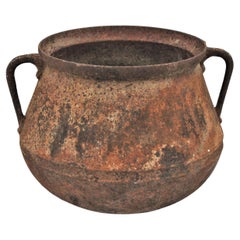 Spanish Rustic Iron Cauldron Pot or Vessel with Original Rusty Patina