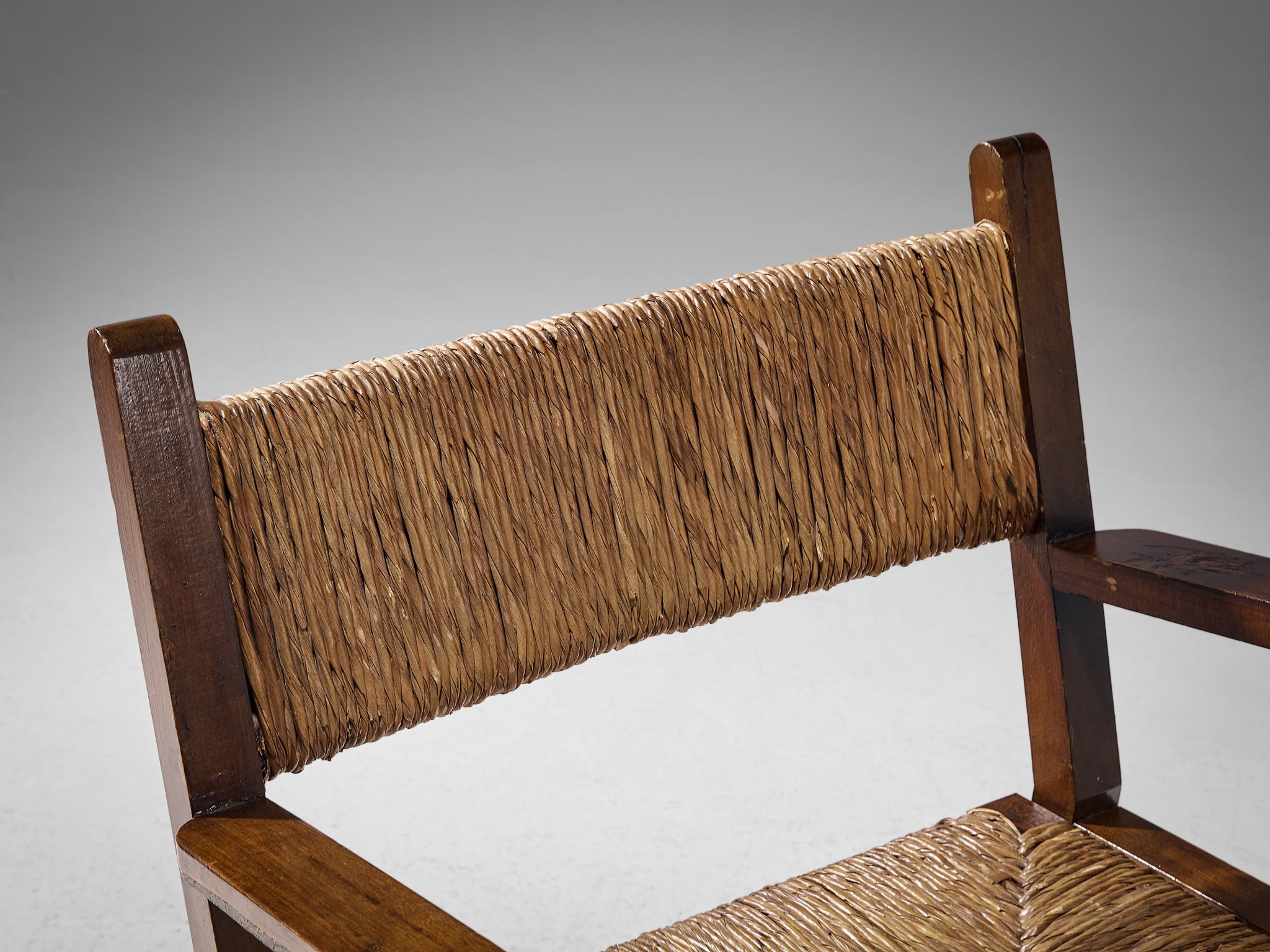 Spanish Rustic Pair of Armchairs in Stained Wood and Straw 2