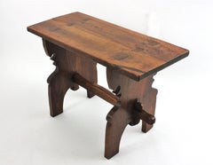 Spanish Rustic Side Table / Bench in Walnut with Trestle Base, 1930s