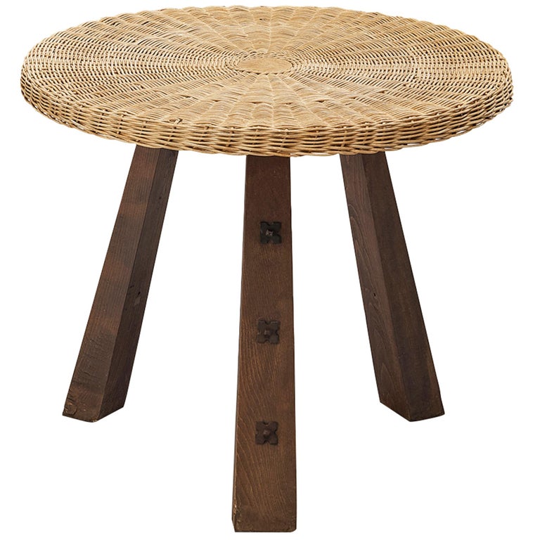 Spanish Rustic Side Table in Cane and Oak