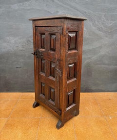 Spanish Rustic Solid Oak Cabinet with Paneled Door and Iron Hardware, 1880s