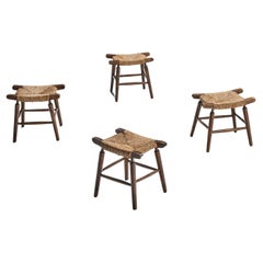 Spanish Rustic Stools in Stained Wood and Straw