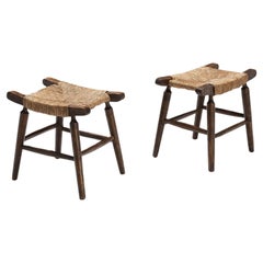 Sgabelli rustici spagnoli in Wood Wood e paglia macchiata
