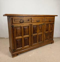 Spanish Rustic Walnut Sideboard with Three Drawers
