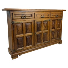 Spanish Rustic Walnut Sideboard with Three Drawers