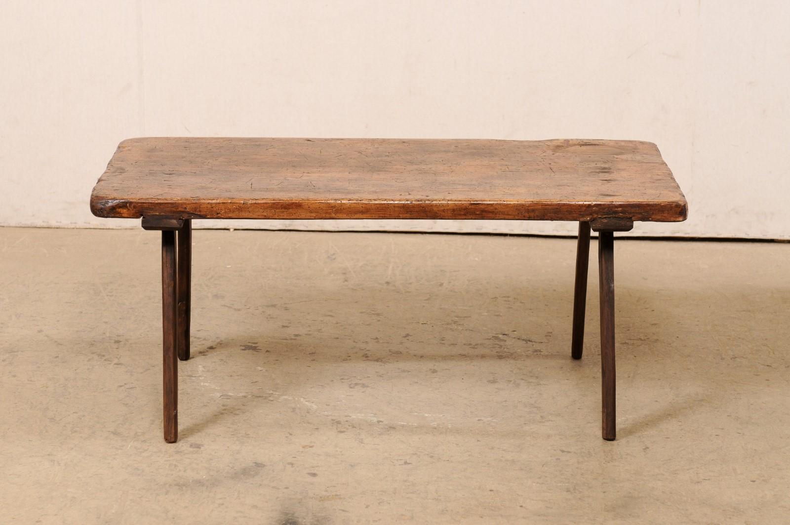 Spanish Rustic Wood Rectangular-Shaped Single Board Top Coffee Table, 19th C. For Sale 7