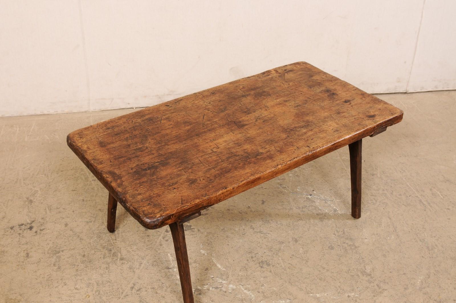 Spanish Rustic Wood Rectangular-Shaped Single Board Top Coffee Table, 19th C. In Good Condition For Sale In Atlanta, GA